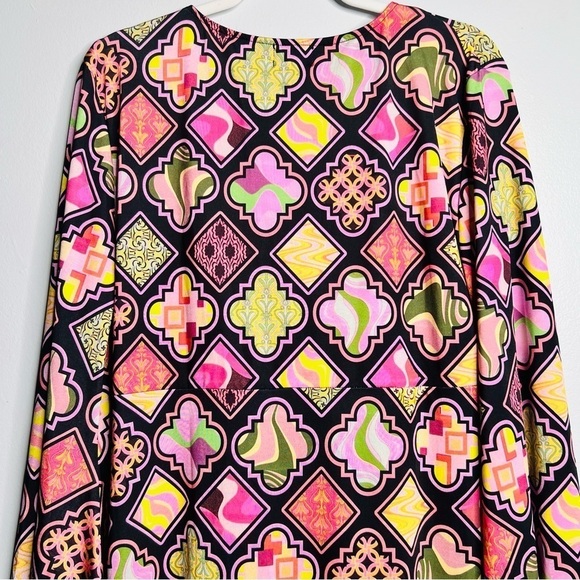 ASOS Curve Size 14 Retro Print V-Neck Flare Sleeve Mini Dress NEW - Picture 7 of 10